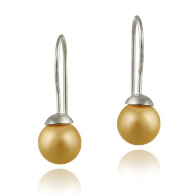 Sterling Silver 8mm Peach Shell Pearl Drop Earrings