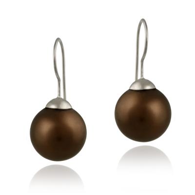 Sterling Silver 16mm Bronze Shell Pearl Drop Earrings