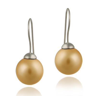 Sterling Silver 14mm Peach Shell Pearl Drop Earrings