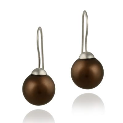 Sterling Silver 14mm Bronze Shell Pearl Drop Earrings