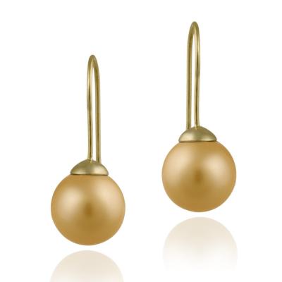 18K Gold over Sterling Silver 12mm Peach Shell Pearl Drop Earrings