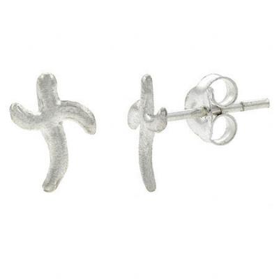 Sterling Silver Modern Style Cross Small Stud Earrings