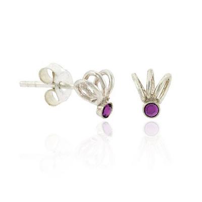 Sterling Silver Purple Rhinestone Swirl Mini Kid Stud Earrings