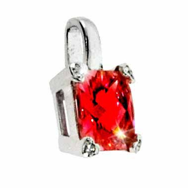 Sterling Silver Red cubic zirconia and Simulated Diamond CZ Square Heart Pendant