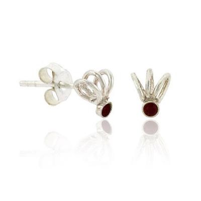 Sterling Silver Red Rhinestone Swirl Mini Stud Earrings