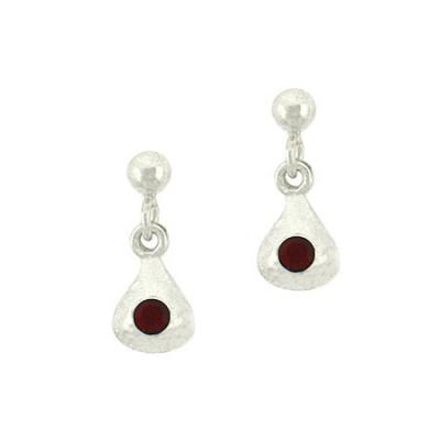 Sterling Silver Red Rhinestone Teardrop Mini Dangle Earrings