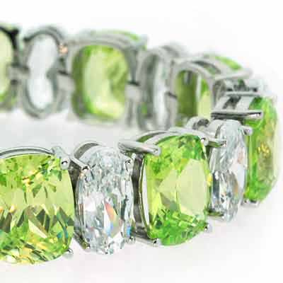 Sterling Silver Light Green & Clear CZ Chunky Tennis Bracelet