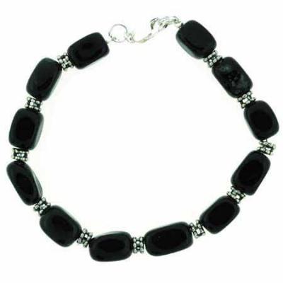 Sterling Silver Genuine Onyx Nugget & Bali Bead Bracelet