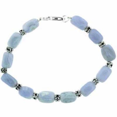 Sterling Silver Lace Agate Nugget & Bali Bead Bracelet