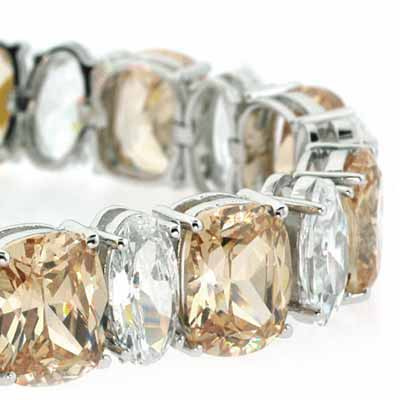 Sterling Silver Champagne CZ and Simulated Diamond CZ Chunky Tennis Bracelet