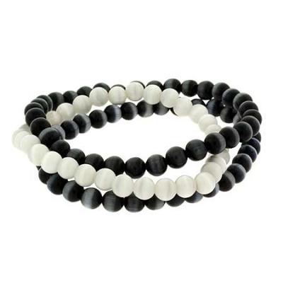 Three Strand Cats Eye Bead Strech Bracelet