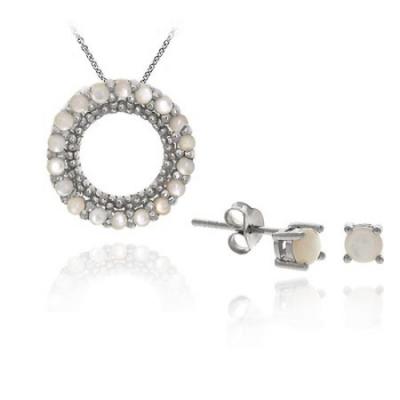 Sterling Silver Mother of Pearl Eternity Pendant Stud Set