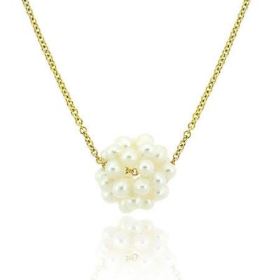 18K Gold over Sterling Silver Freshwater Cultured Pearl Cluster Slide Pendant