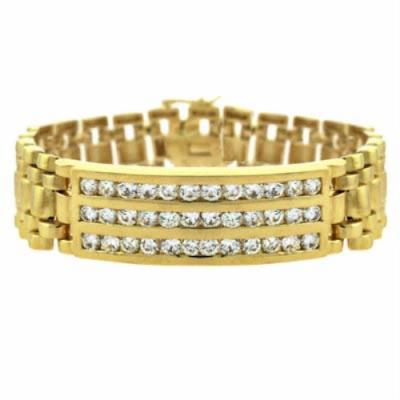 18K Gold Plated Hip Hop Iced CZ Bling Mens Bracelet