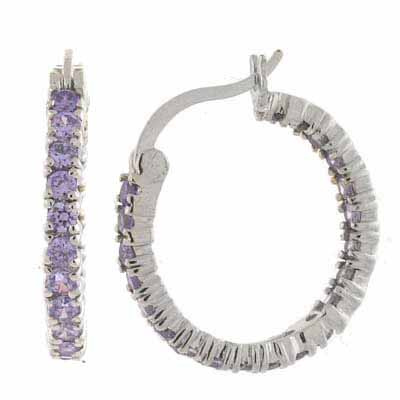 Sterling Silver Lavender CZ Hoop Earrings