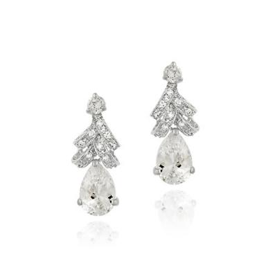 Sterling Silver CZ Antique Style Dangle Earrings