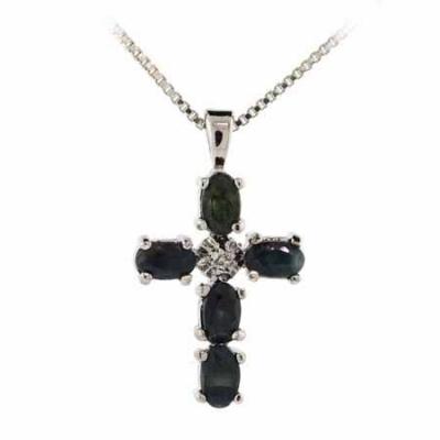 Sterling Silver Sapphire & Diamond Accent Cross Pendant