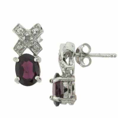 Sterling Silver Garnet and Diamond Accent X & O Earrings
