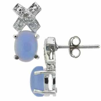 Sterling Silver Diamond Accent & Chalcedony X and O Earrings