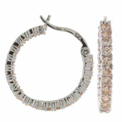 Sterling Silver Champagne CZ Hoop Earrings