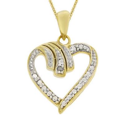 18K Gold over Sterling Silver Diamond Heart Pendant