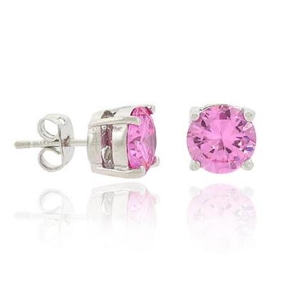 Sterling Silver .925 Pink cz Prong Large Round Stud 8mm Earrings