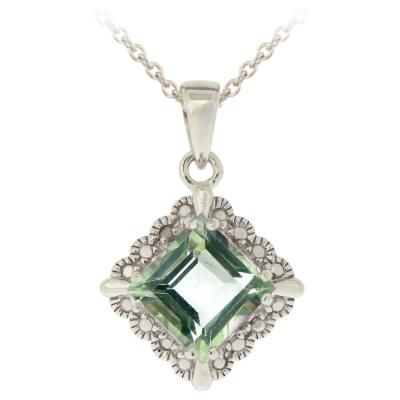 Sterling Silver 2.35ct Green Amethyst & Diamond Accent Diamond Shape Necklace