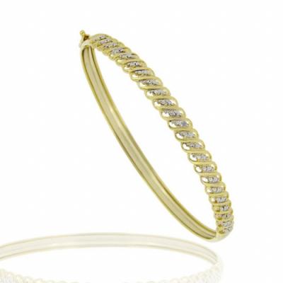 18k Gold over Silver Diamond Accent S Design Bangle