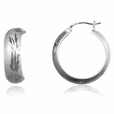 Sterling Silver Flower Leaf Design Hoop Earrings