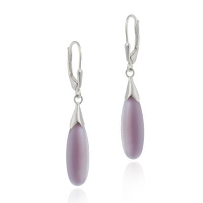 Sterling Silver Lavender Cats Eye Teardrop Leverback Earrings