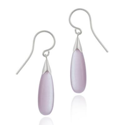Sterling Silver Purple Cats Eye Teardrop Dangle Earrings