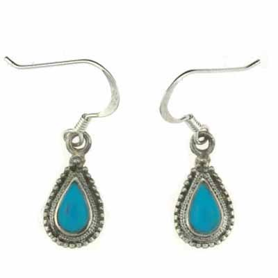 Sterling Silver Turquoise & Bali Bead Teardrop Earrings