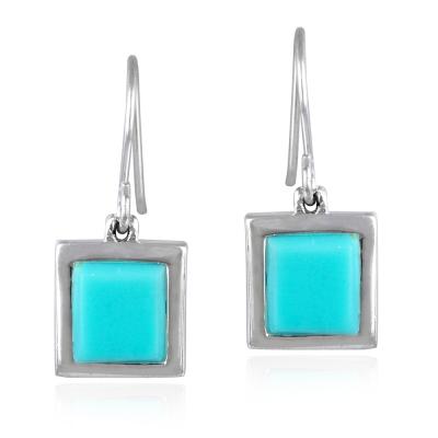 Sterling Silver Turquoise Square Dangle Earrings