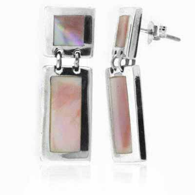 Sterling Silver Pink Shell Rectangle & Square Dangle Earrings