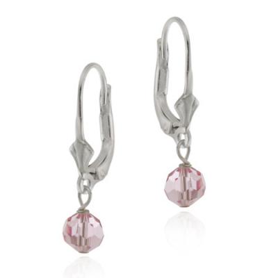 Sterling Silver Pink Genuine Swarovski Disco Ball Crystal LeverBack Lever BackEarrings