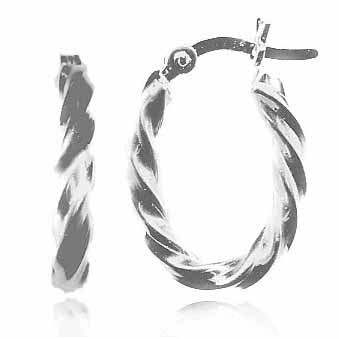 Sterling Silver Twisted Oval Hoop Earrings
