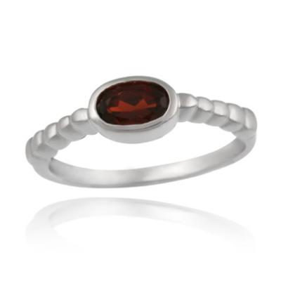 Sterling Silver Garnet Oval Solitaire Ring Size 7