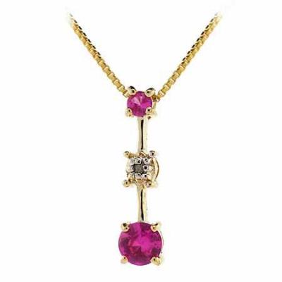 18K Gold over Sterling Silver Past Present Future Created Pink Sapphire & Diamond Necklace