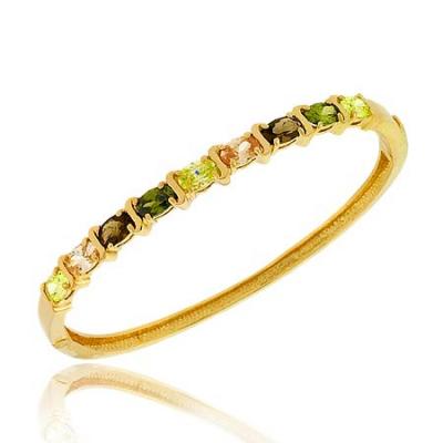 18K Gold over Sterling Silver Multi-Colored CZ S Design Bangle Bracelet