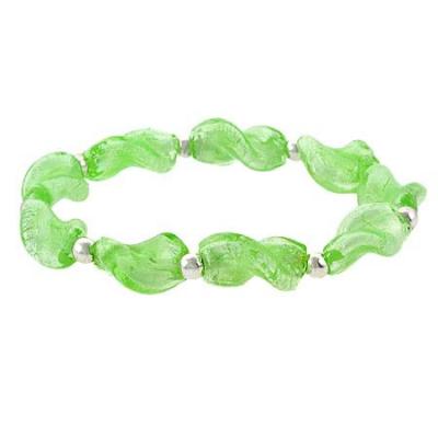Sterling Silver Spring Green Twisted Foil Glass Stretch Bracelet