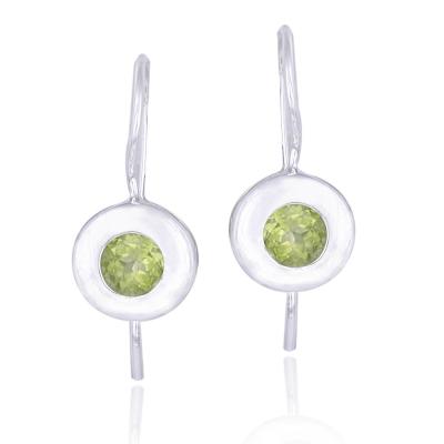 Sterling Silver Peridot Round Dangle Earrings