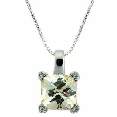 Sterling Silver Light Yellow Cubic Zirconia and Simulated Diamond CZ Square Heart Pendant