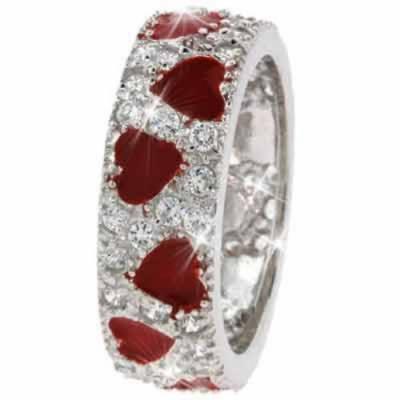 Sterling Silver Red Enamel & CZ Ring Size 9