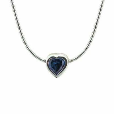 Sterling Silver Tanzanite CZ Bezel-Set Heart Pendant
