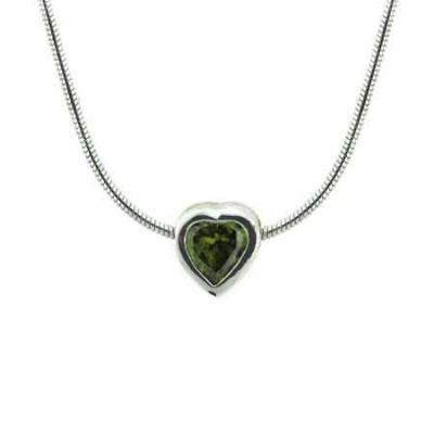 Sterling Silver Olive CZ Bezel-Set Heart Slide Pendant