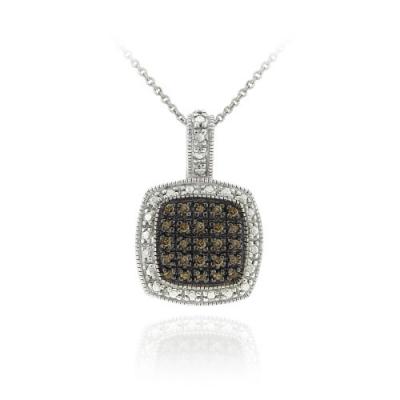 Sterling Silver 1/4ct TDW Champagne Diamond Square Pendant