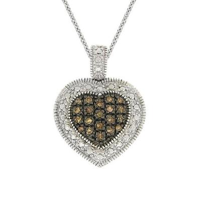 Sterling Silver 1/5 ct. TDW Champagne Diamond Heart Pendant