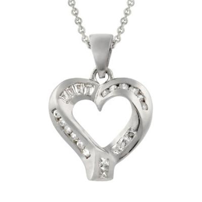 Sterling Silver & CZ Modern Polished Heart Pendant