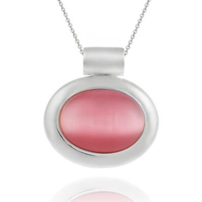 Sterling Silver Bold polished Pink Cats Eye Slide/Pendant