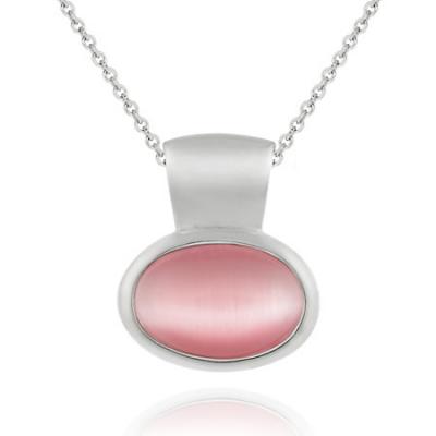 Sterling Silver Bezel set Pink Cats Eye Slide/Pendant